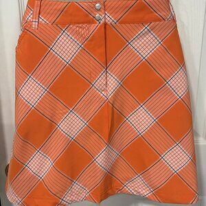 Slazenger Golf Tennis Skort Skirt Orange Plaid Pattern W/ Pockets Size 14